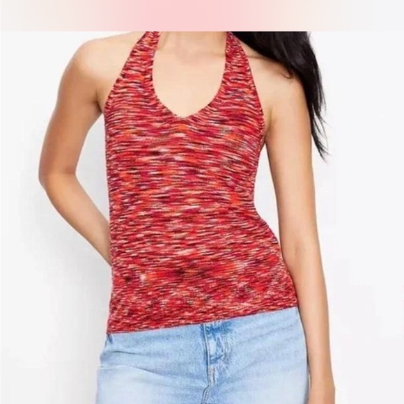 LOFT Tops - Loft halter tie top low back spacedye marbled red/orange/black/white